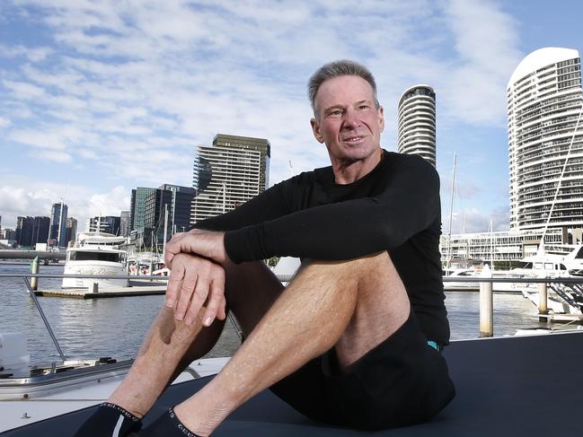 Interview with Sam Newman for the Sunday Herald Sun. Sam in one of his favourite places on his boat at Docklands.        Picture: David Caird