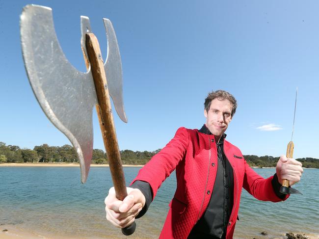 Chop chop! Buskers by the Creek Festival performer Stuntman Joel, aka Joel Fenton. Picture:   Richard Gosling