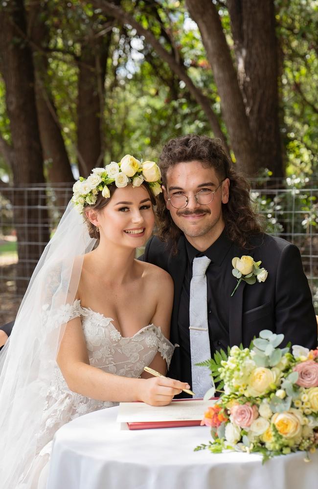 Gabrielle Stehn-Prewett and Noah Loria celebrated their wedding at Kangaroo Point. Pictures: Romana Saehang