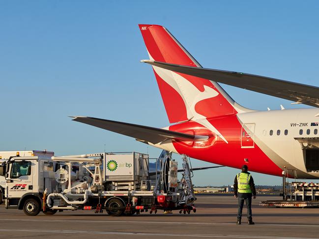 Qantas will buy 10 million litres of sustainable aviation fuel for use on flights from London, to reduce carbon emissions. Picture: Supplied