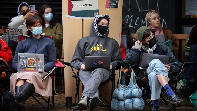 Students and staff at Melbourne University during a protest for Palestine. Picture: Mark Stewart