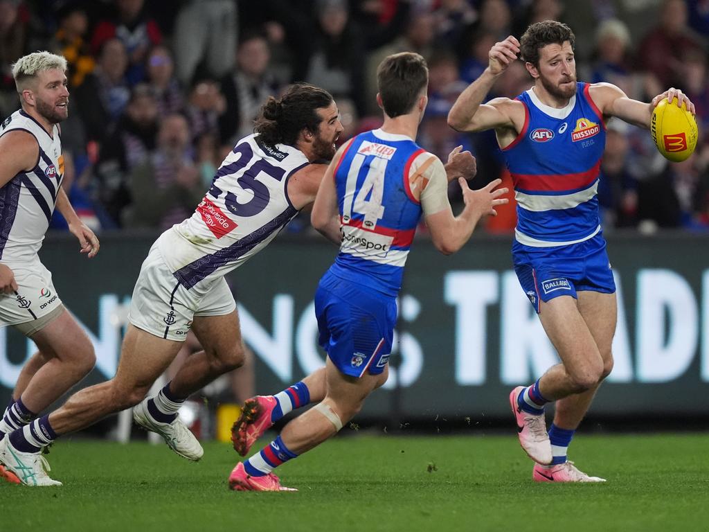 Marcus Bontempelli kicked a goal-of-the-year contender in the win over Fremantle. Picture: Daniel Pockett/Getty Images