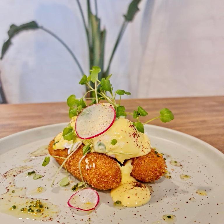 Ninebar's latest take on an eggs benny is their Crab &amp; Corn Croquettes. Picture: Ninebar Kitchen + Bar