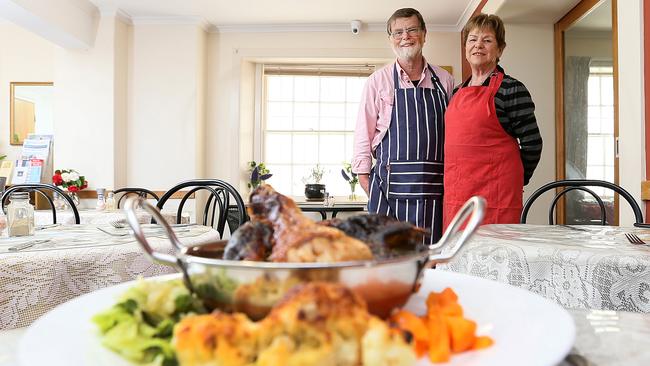 Adge Ashcroft and Suzanne Vincent are two of the volunteers who help provide weekday lunches at Wesley Uniting Church for those who hae fallen on hard times. Picture: SAM ROSEWARNE