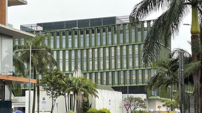 The interior lights are on at Yarrila Place, Coffs Harbour, a building which will house council, an art gallery and musem. May 2023. Picture: Chris Knight