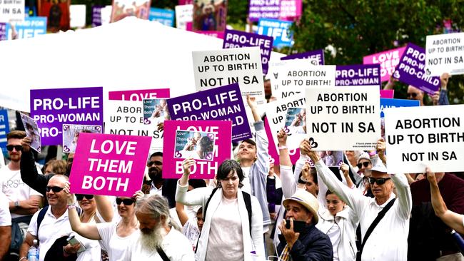 Anti-abortion protesters gathered in Adelaide on Saturday to protest against the Termination of Pregnancy bill, currently before SA Parliament. Picture: Mike Burton