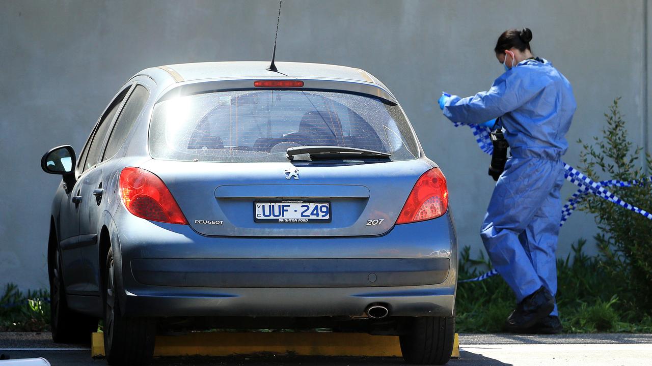 Police inspect a vehicle outside Mernda Police Station at a second crime scene. Picture: Mark Stewart