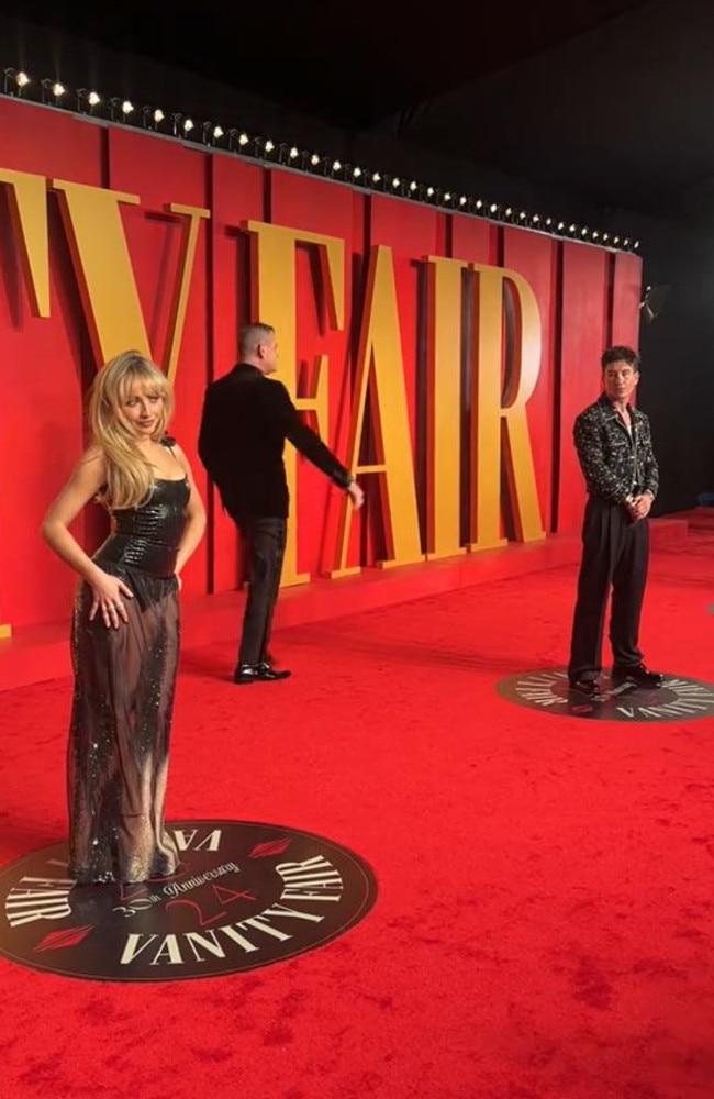 Barry Keoghan couldn’t stop starring at rumoured girlfriend Sabrina Carpenter at the Vanity Fair Oscars afterparty. Picture: TikTok