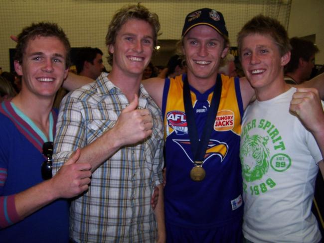 17/11/2006 LIBRARY: The Selwood boys - Joel, Troy, Adam and Scott Selwood after this year's grand final.