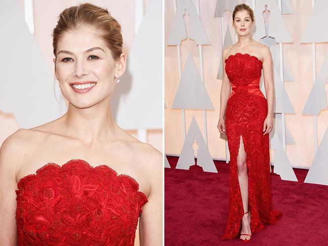 Rosamund Pike at the Oscars 2015 red carpet. Picture: Getty
