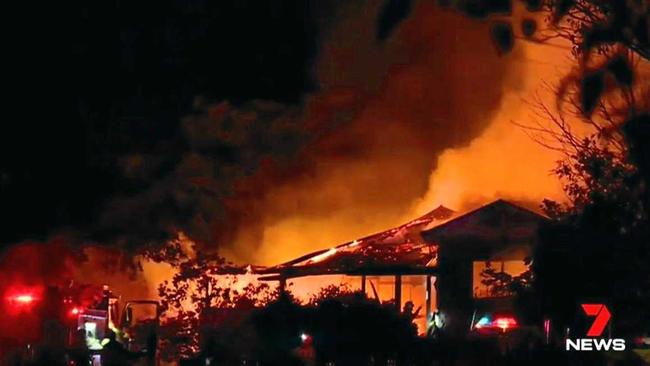 HOUSE BLAZE: Fire crews rushed to the scene of a two-storey Queensland up in flames at  Traveston earlier this morning. Picture: 7NEWS SUNSHINE COAST