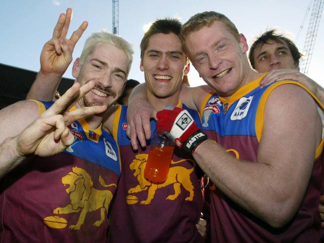 2003 Grand Final. Collingwood v Brisbane Lions. MCG. Jason Akermanis, Simon Black and Michael Voss. Three Brownlow medalists, Three grand finals.