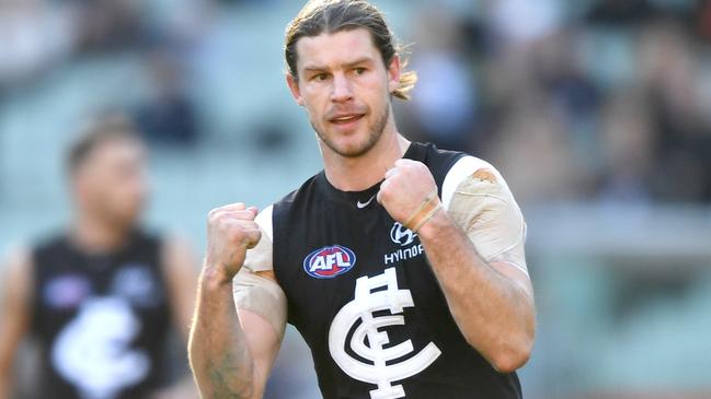 A CASE OF THE BLUES: Crow Bryce Gibbs will play against his former club Carlton for the first time on Saturday night. Picture: Joe Castro (AAP).