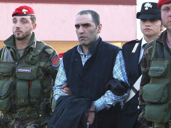 The mafia are not to be trifled with. Here’s the suspected head of a Calabrian mafia crime family Salvatore Coluccio escorted by police special forces after his 2009 arrest. Coluccio had been on the run for four years and as found hiding in a special bunker equipped with an electric generator, an air conditioning system and a large stock of food. Picture: AFP