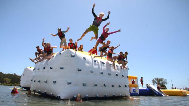 A water park, similar to this one will be trialled at Pelican Park, Clontarf, during the Christmas school holidays. Photo: FILE