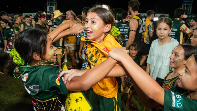 St Mary's fans celebrates their win in the 2023-24 NTFL Men's Grand Final between Nightcliff and St Mary's. Picture: Pema Tamang Pakhrin