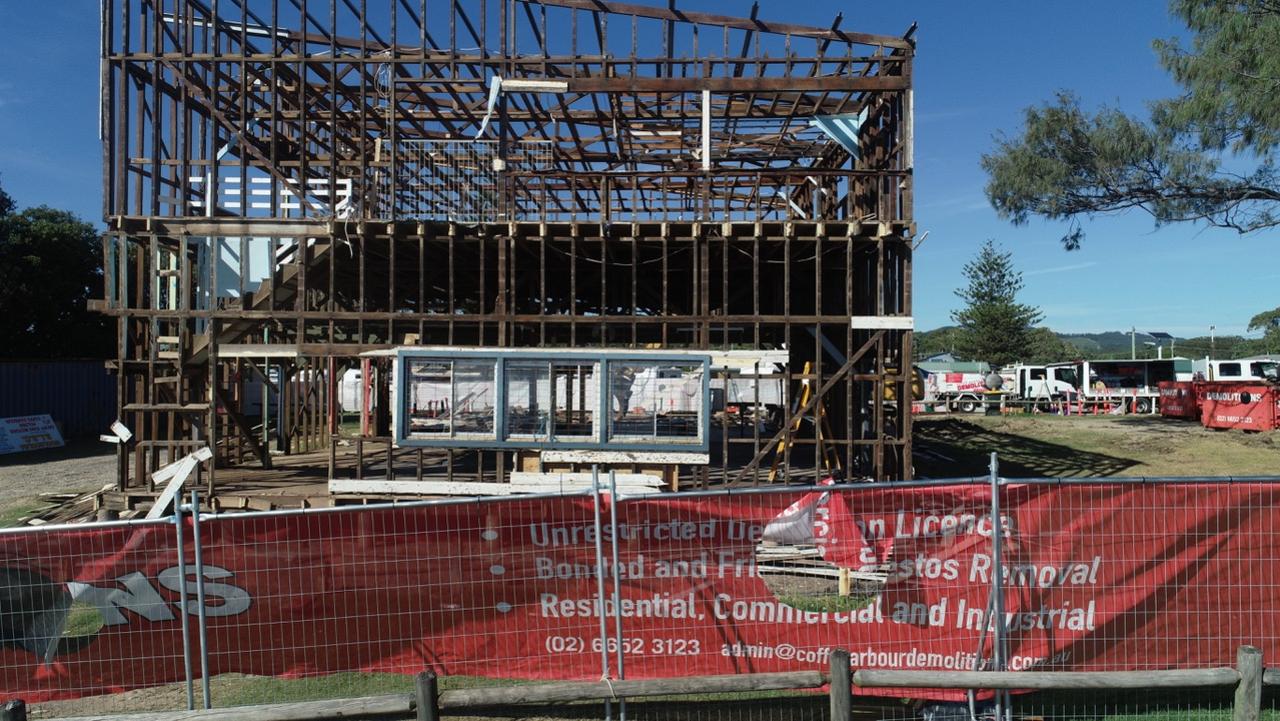 The old Woolgoolga SLSC clubhouse being demolished. February 2021.