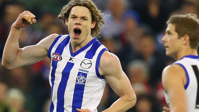 AFL 2nd Elimination Final. North Melbourne vs Essendon at the MCG. Ben Brown celebrates a 3rd qtr goal. Pic: Michael Klein. Saturday September 6, 2014.