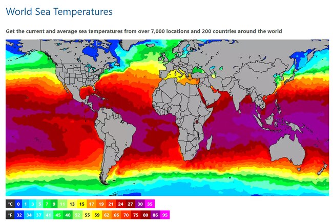 A map showing world sea temperatures. Picture supplied.