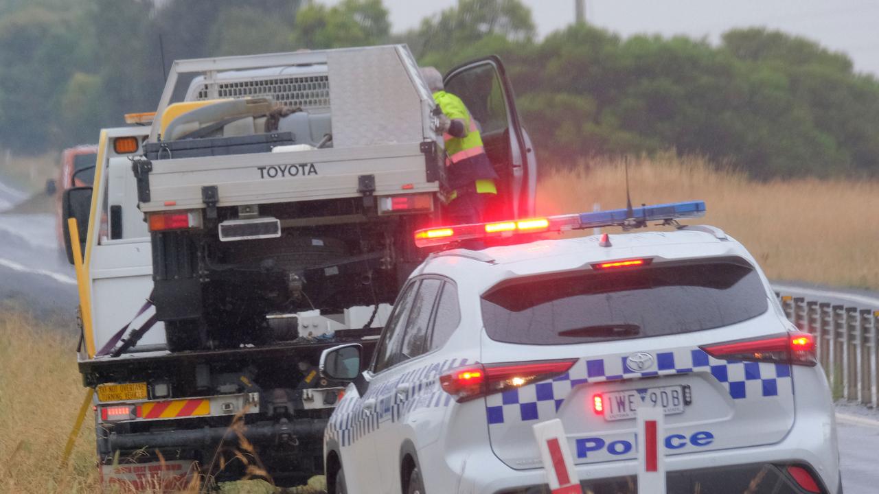 A car is towed from the scene. Picture: Mark Wilson