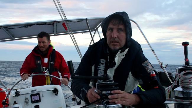 Sean Hanrahan and David Hows, both 46, during the Sydney Gold Coast Yacht Race aboard Ocean Gem. Photo: Shaya Laughlin