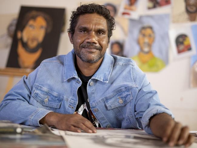 Artist Vincent Namatjira at Indulkana. Picture: Meg Hansen/Courtesy of Iwantja Arts.