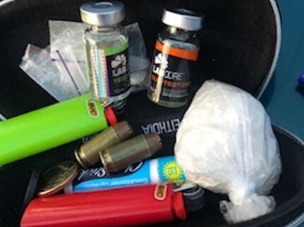 Items allegedly found in Mongols outlaw motorcycle gang (OMCG) member Kaelib Fitzgerald’s possession. Picture: NSW Police