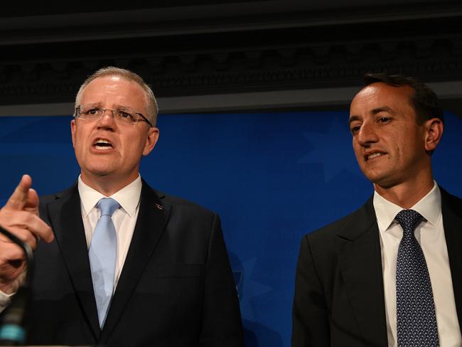 PM Scott Morrison addresses the Liberal Party Wentworth by-election function following Dave Sharma’s loss. Picture: AAP Image/Dan Himbrechts