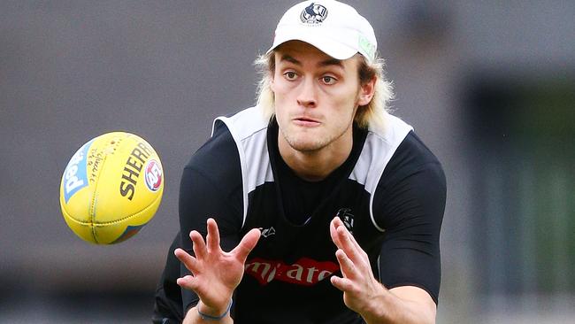 Darcy Moore at Pies training last week. Could he be a shock inclusion? Pic: Getty Images