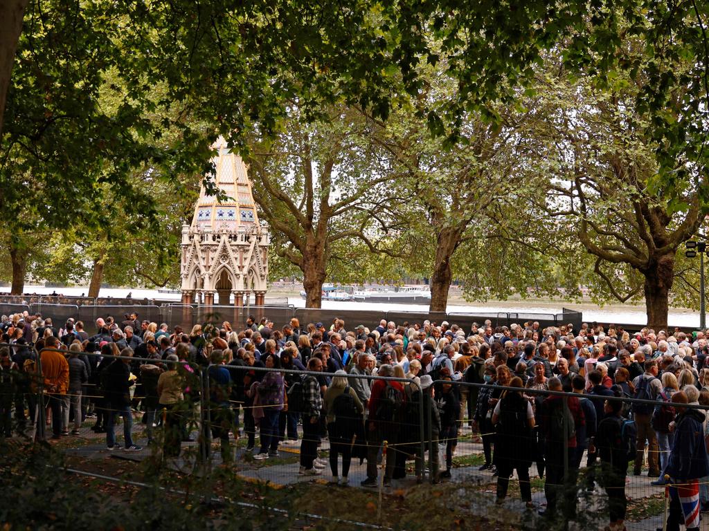 The queue in Victoria Tower Gardens as people wait in line to pay their respects to the late Queen Elizabeth II. Picture: AFP.