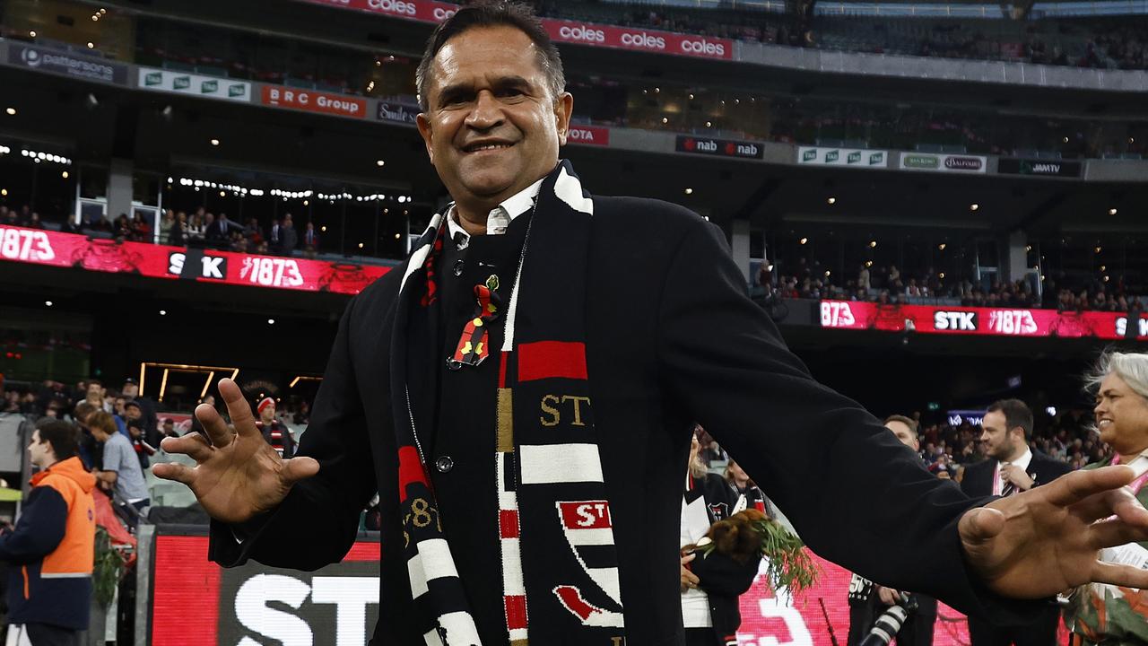 Nicky Winmar took part in St Kilda’s historic celebrations earlier this year. Picture: Daniel Pockett