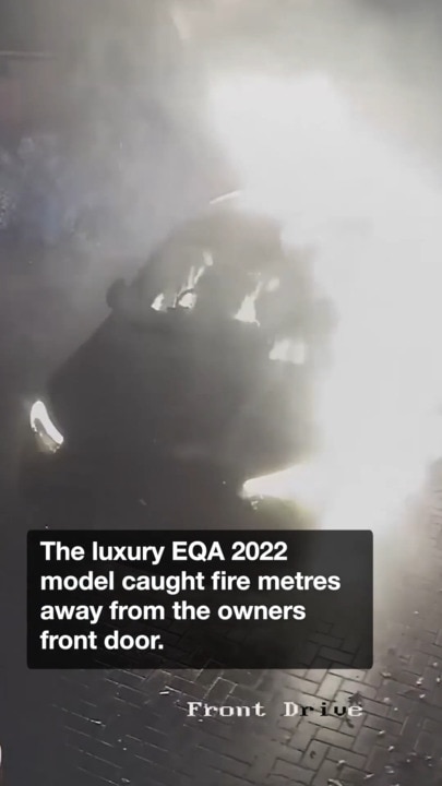 Mercedes EV bursts into flames in family's driveway