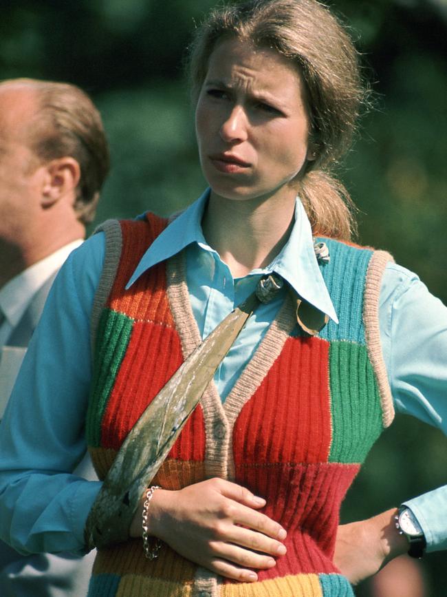 Princess Anne swaps a daggy sling in favour of a silk scarf in 1973. Picture: Getty Images