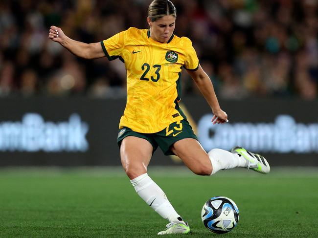 Matilda Kyra Cooney-Cross is powering her country at the World Cup and attracting interst from some of the world’s biggest clubs. Picture: Martin KEEP / AFP