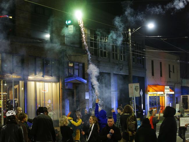 Protesters set off fireworks in Seattle's Capitol Hill neighbourhood. Picture: AP Photo/Ted S. Warren