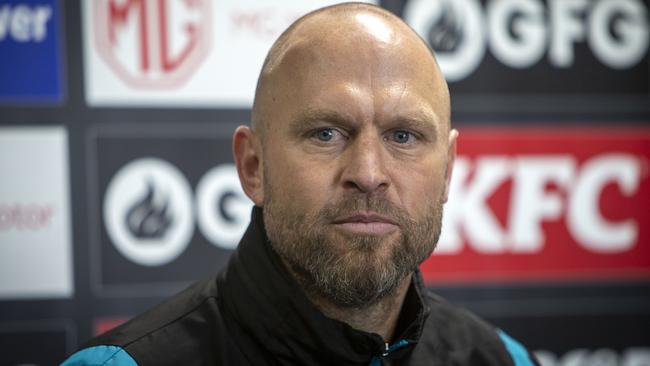 ADELAIDE, AUSTRALIA - ADVERTISER Photos AUGUST 1, 2022: AFL Team Port AdelaideÃs Defence Coach Chad Cornes at a press conference during training at Alberton Oval, Port Adelaide, SA. Picture Emma Brasier