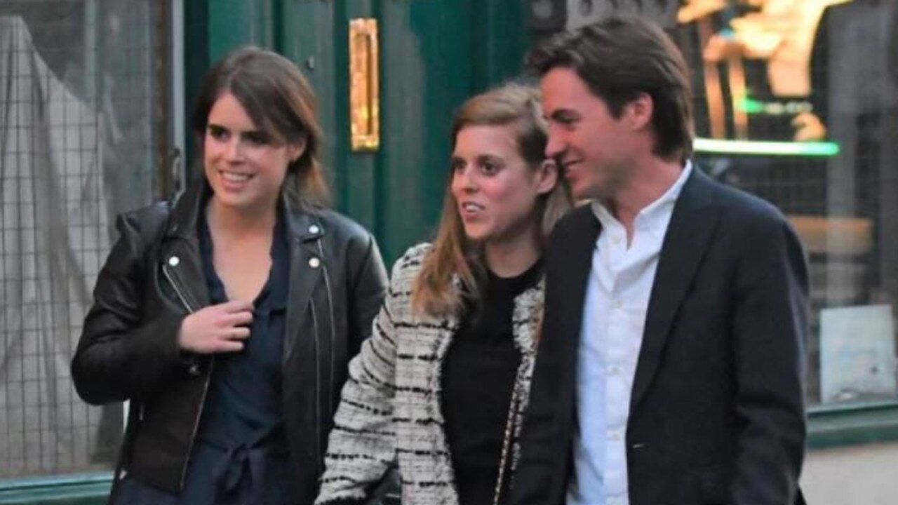 This photo of Princesses Beatrice and Eugenie with Beatrice's partner is causing a stir. Picture: LDN PIX/Backgrid