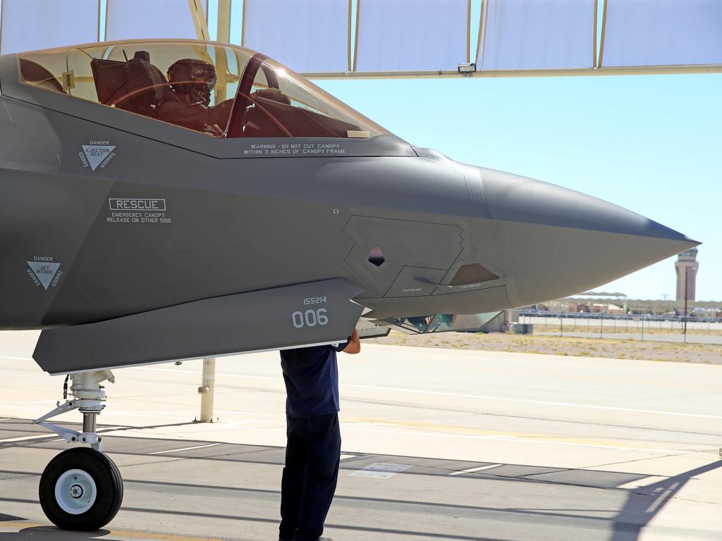 Australian Pilots training in the F35 fighter Jets Luke Airforce Base in Phoenix Arizona. Squadron leader call sign “Belly” before a flight. Picture: Nathan Edwards