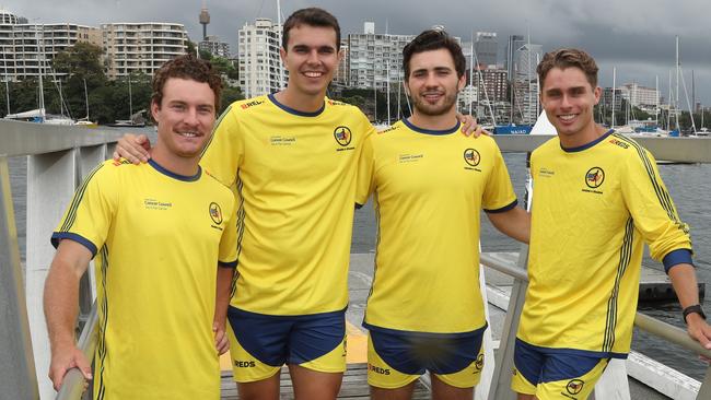 The four best mates from Sydney are running to raise funds for cancer research in Australia. Picture: John Grainger