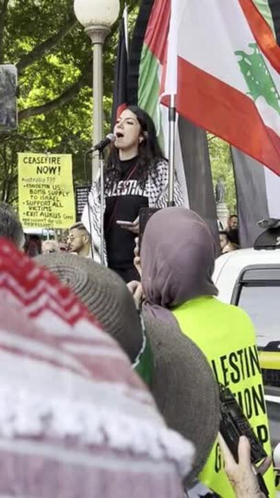 Palestinian law student addresses the rally