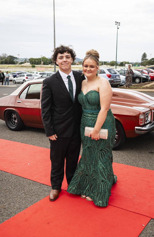 Graduates Colby Ickeringill and Luella Mengel arrive at The Industry School formal at Clifford Park Racecourse, Tuesday, November 12, 2024. Picture: Kevin Farmer