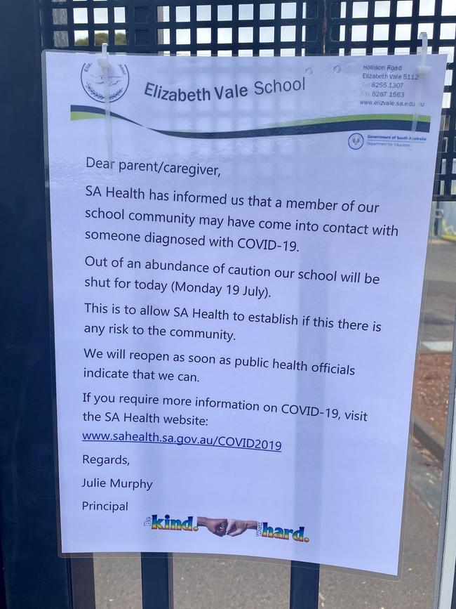 The northern suburbs primary school was closed after SA Health advised someone connected to the school might have been exposed to a positive Covid-19 case. Picture: Georgia Westgarth/Nine News Adelaide.