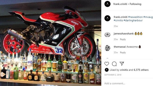 An image of a new motorcycle posted to Frank Criniti's Instagram page in September 2019 with the caption #newedition.