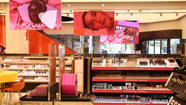 Interior of the Mecca Cosmetica flagship store in Sydney which opened in 2020 and is the largest dedicated beauty store in the Southern Hemisphere. Picture: Britta Campion