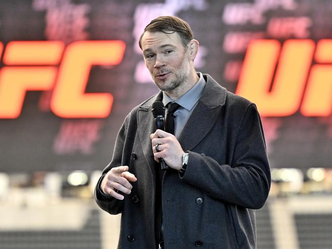 LAS VEGAS, NEVADA - DECEMBER 12: Former UFC fighter Forrest Griffin speaks during the National Rugby League Ã¢â¬â Vegas Promo Tour at Allegiant Stadium on December 12, 2023 in Las Vegas, Nevada. Allegiant Stadium will host 10 NRL matches kicking off with a season-opening double-header next March. (Photo by David Becker/Getty Images for NRL)