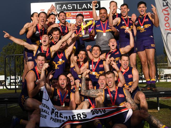 Vermont players celebrate the 2019 premiership. Picture: James Ross