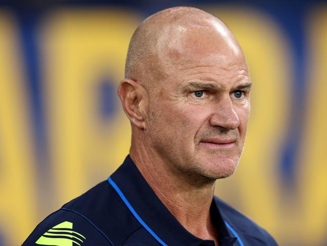 SYDNEY, AUSTRALIA - MARCH 09: Eels coach, Brad Arthur looks on at full-time during the round one NRL match between Parramatta Eels and Canterbury Bulldogs at CommBank Stadium, on March 09, 2024, in Sydney, Australia. (Photo by Brendon Thorne/Getty Images)