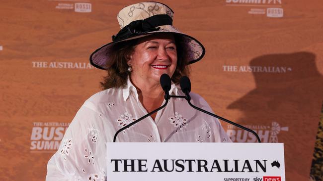 Gina Rinehart speaks at the Bush Summit held at Port Hedland. Rinehart’s Hancock Agriculture is one of the world’s largest landholders and once Australia’s biggest landholder. Picture: Colin Murty