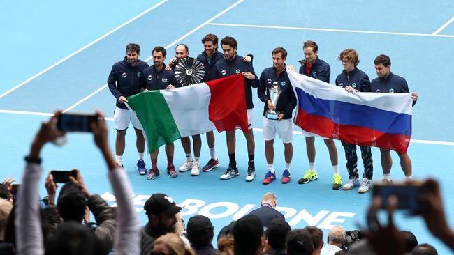 A fantastic show of sportsmanship between the two nations. Picture: Getty Images