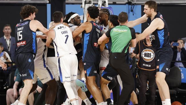 Tensions boiled over between Melbourne United and Adelaide during their November 17 clash at John Cain Arena. Picture: Getty Images)